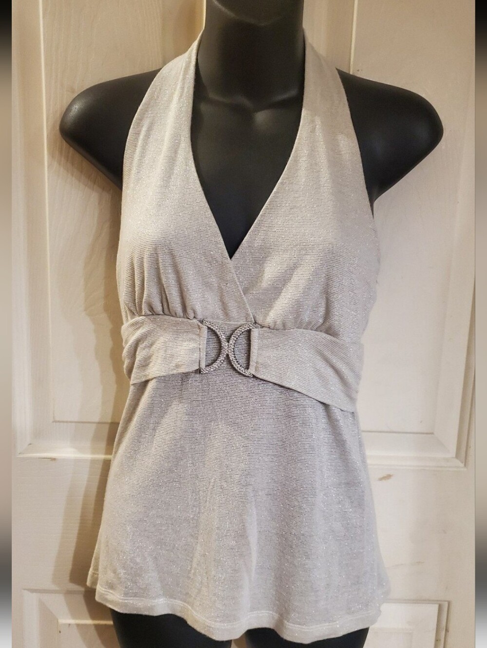 julie's closet Silver Halter V-Neck Belted Camisole